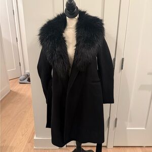 Elegant Zara Black Fur Collar Coat